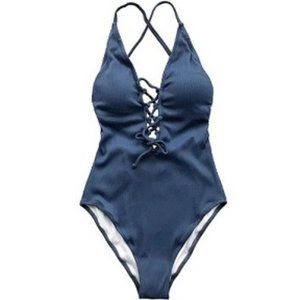 Felnart (M) One-Piece Swimsuit Women Deep V-Neck Lace-up